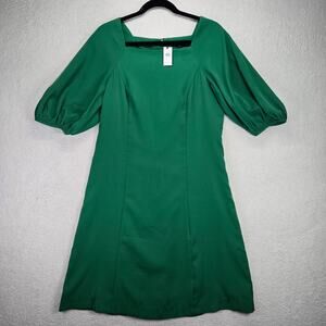 Banana Republic Green A-Line Midi Dress with Puff Sleeves